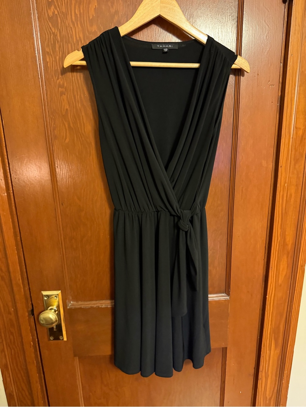 Tahari Black Sleeveless Wrap-Front Dress